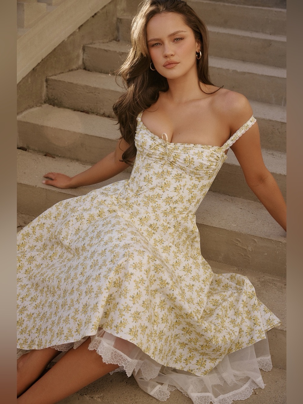 House of CB White Vintage Cotton Floral Print Bustier Sundress B3405 - Picture 3 of 9